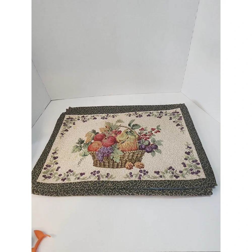 Vtg Tapestry Placemats Set of 6 Fruit Basket Harvest Autumn Cottagecore